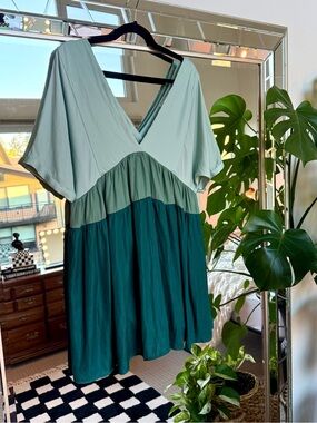 Mustard Seed | Tiered Color-block Satin Romper Dress